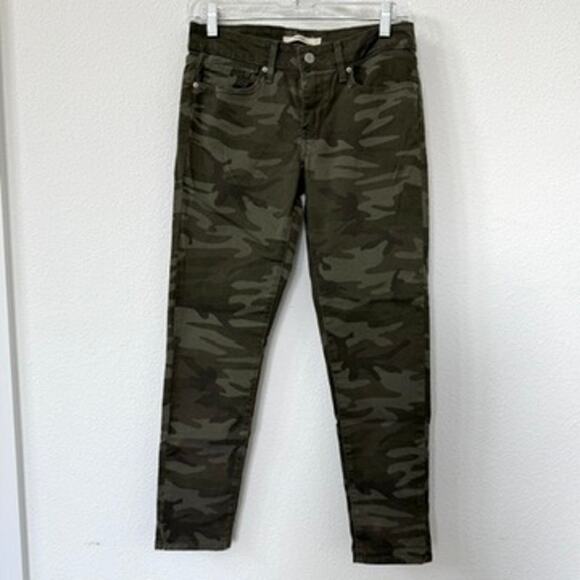 Levi’s 711 Skinny Jeans Army Green Camo Print Mid Rise Stretch Denim Women 27 - Picture 1 of 4
